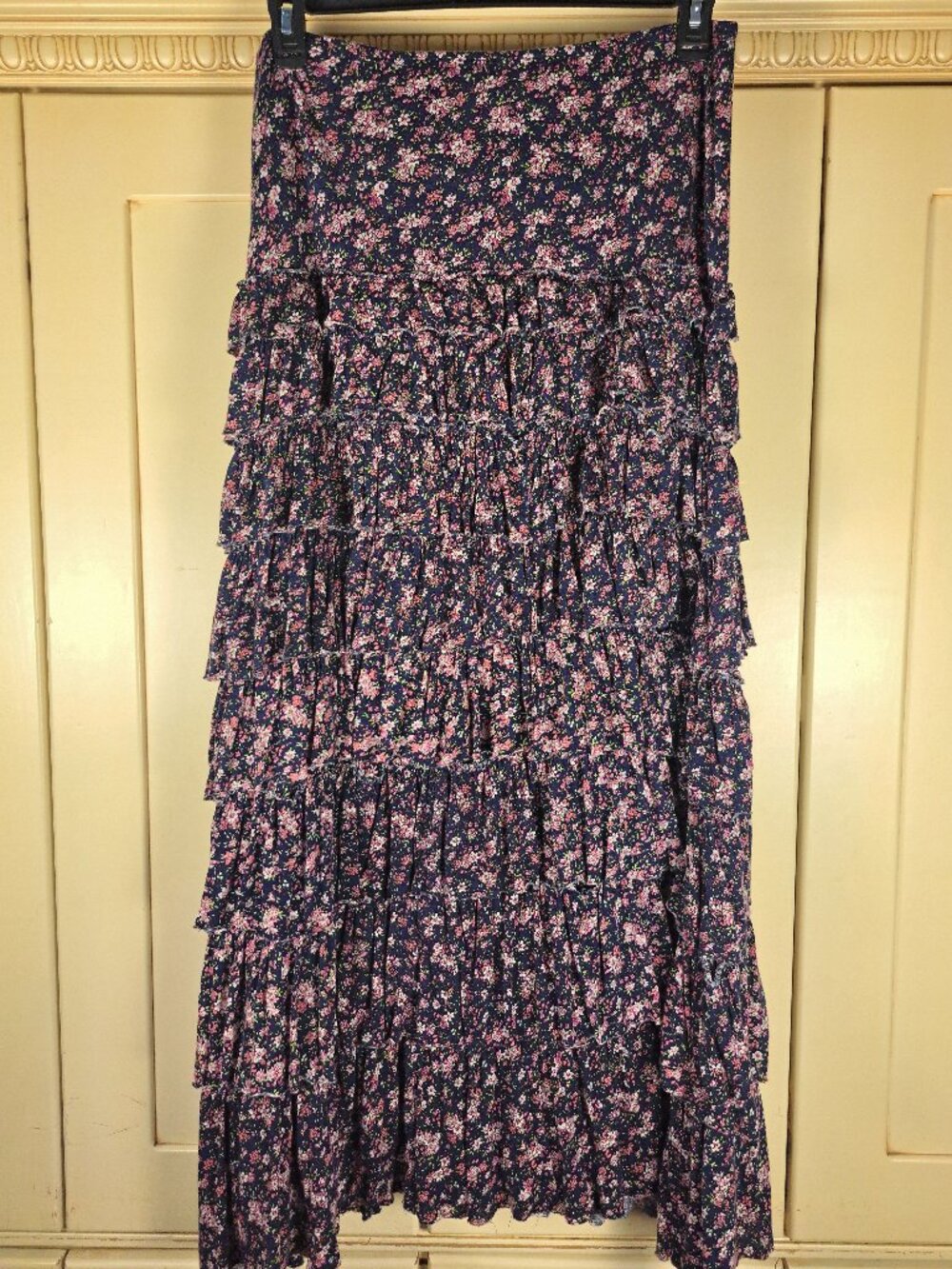 Chelsea & Theodore Navy Floral Ditsy Tiered Maxi Skirt Size L